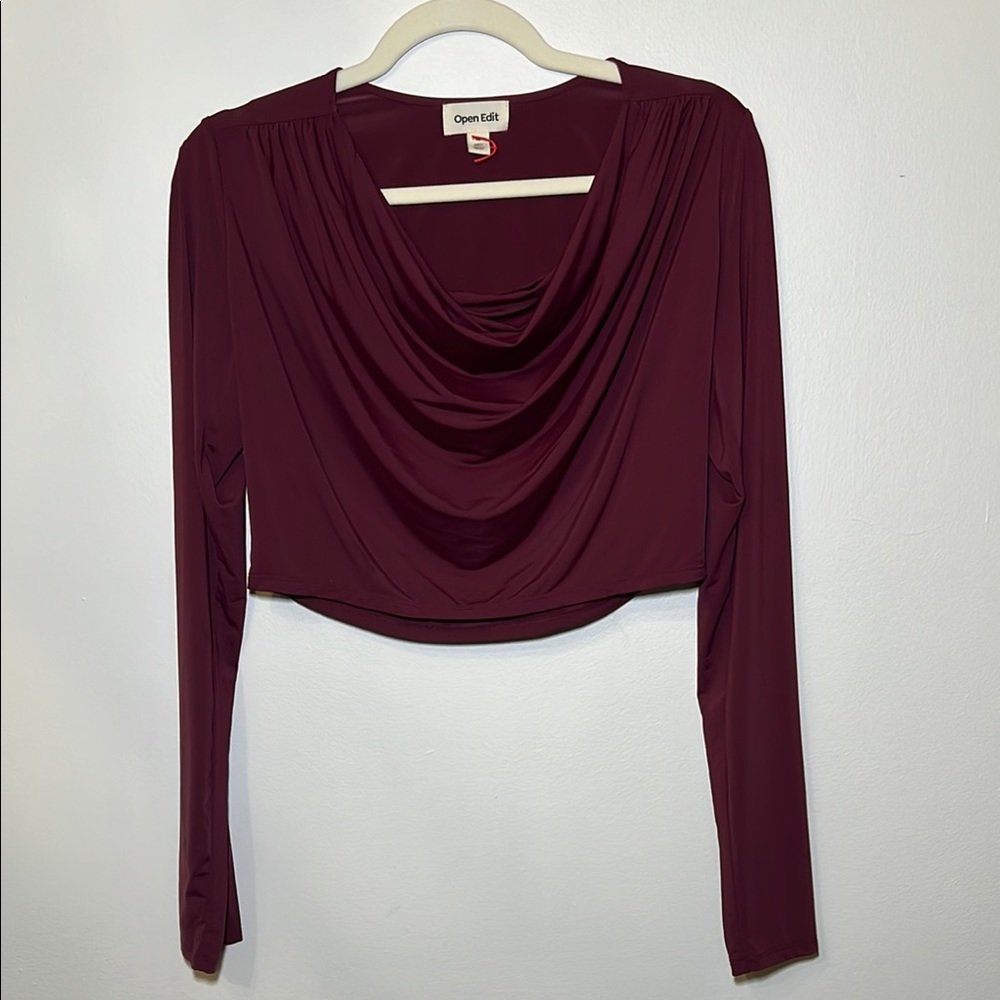Open Edit Nordstrom Draped Crop Long Sleeve Top